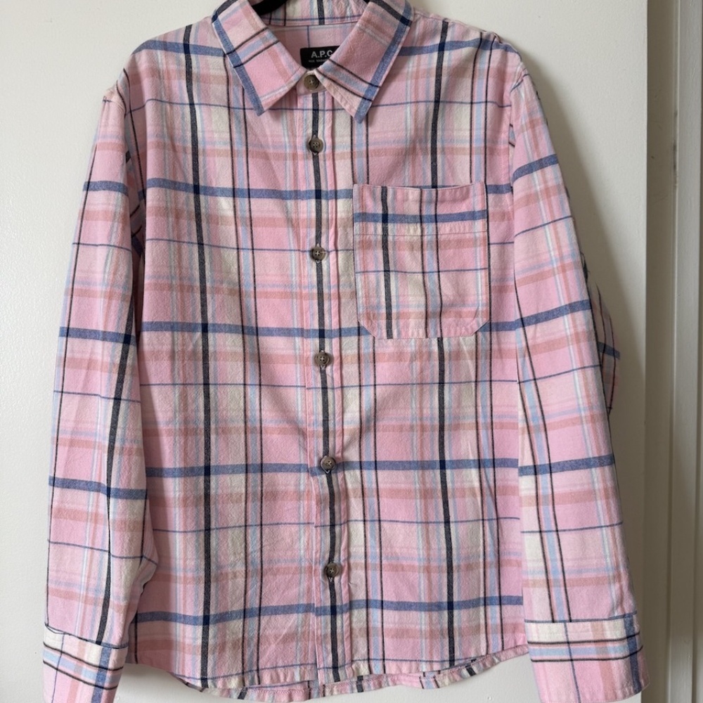 A.P.C. Surchemise Over-shirt Pink and Blue Plaid NWT